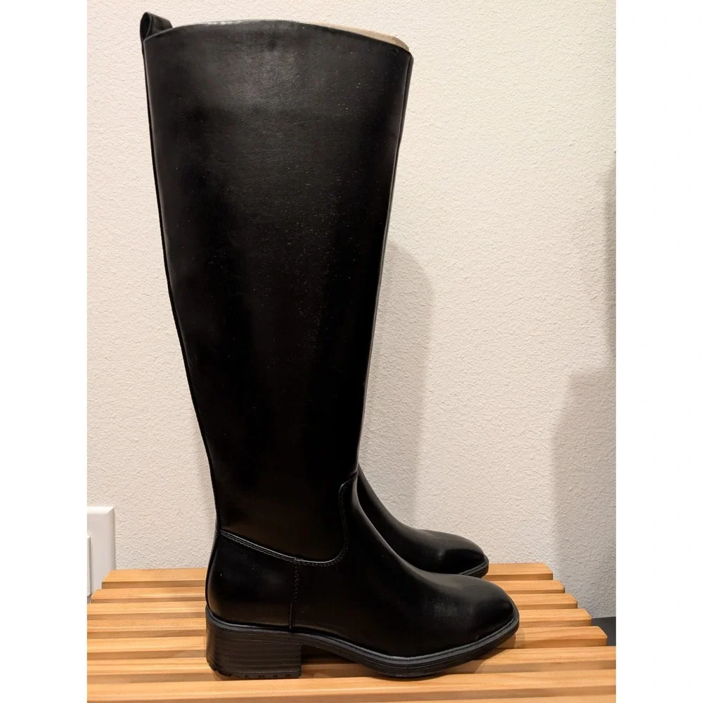 Nine West‎ Women Shoes 5.5M Barile Knee Black Tall Riding Boots Leather